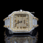 Elegant Iced Out roman style Yellow Gold Moissanite Diamond watch