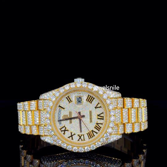Classic Yellow Gold Moissanite Diamond Watch for business and office use