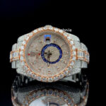 Elegant Blue Day-Date baguette & Round Diamond Watch for Men