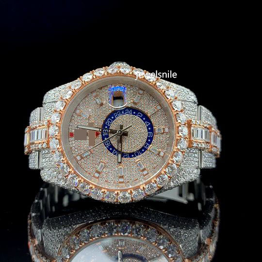 Elegant Blue Day-Date baguette & Round Diamond Watch for Men