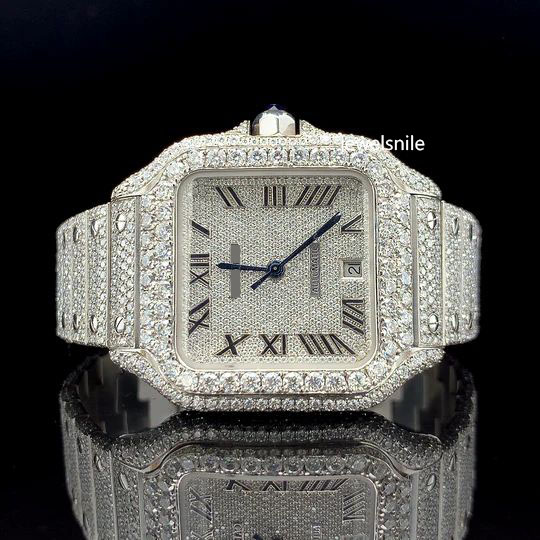 Elegant Fully Iced out Automatic Roman Number Moissanite Watch