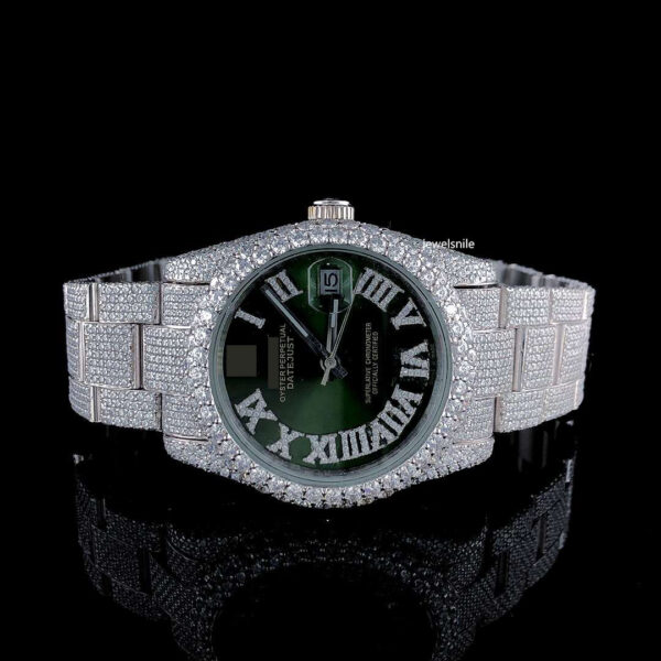 Classic Round Cut Green Dial Moissanite Diamond Watch |VVs | Usa