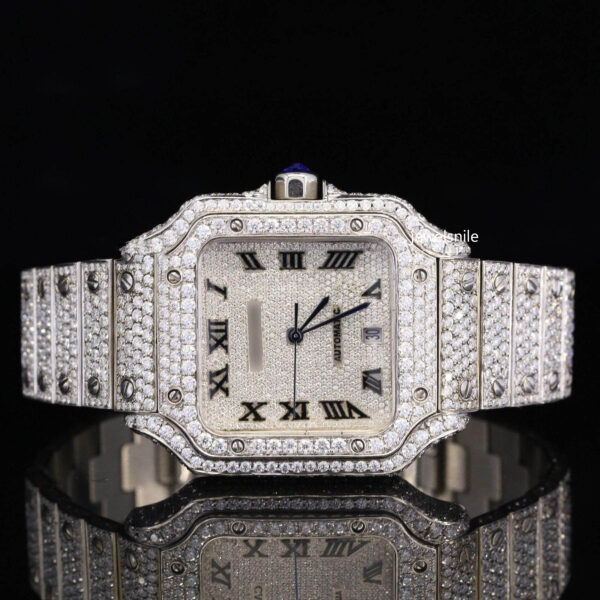 Amazing White Roman Moissanite Watch With  Automatic Movement