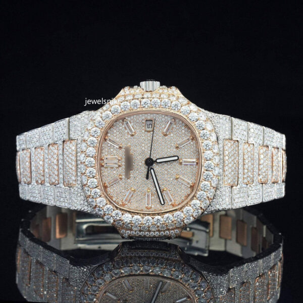 Fully Iced Out Swiss ETA Two Tone Moissanite Watch For Men
