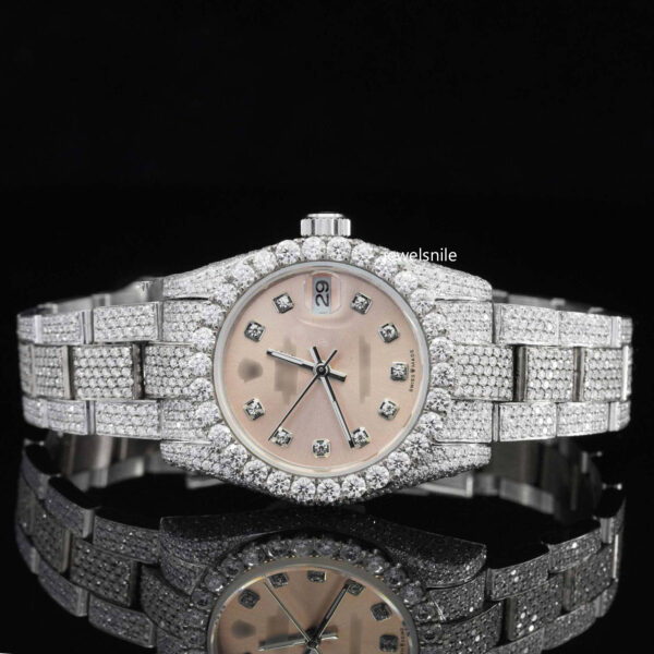 Marvelous Iced Out White Dial Moissanite Watch