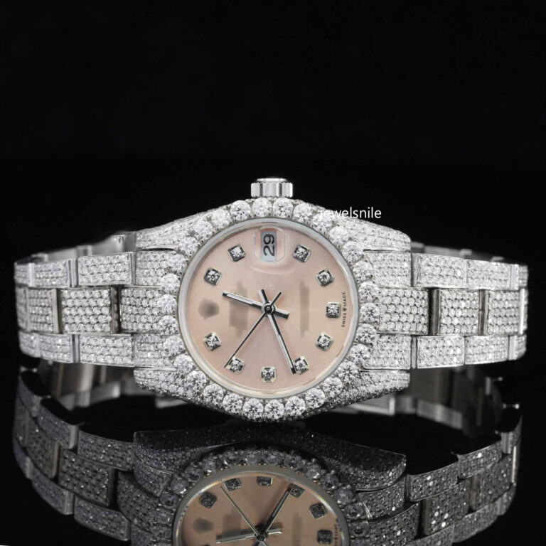 Marvelous Iced Out White Dial Moissanite Watch