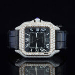 Awesome Black Dial And Leather Belt Moissanite Watch