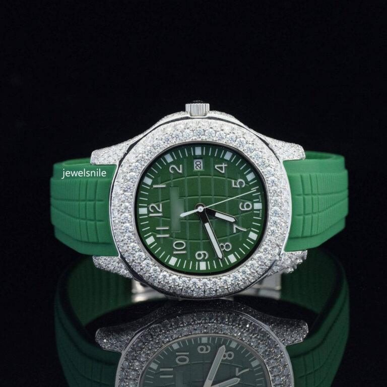 Iced Out Green Color Belt Automatic Moissanite Diamond Watch For Men