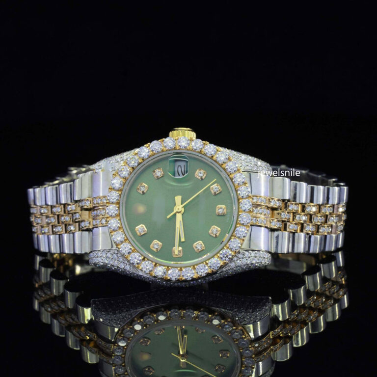 Luxurious Moissanite Automatic Movement Two Tone Watch For Women