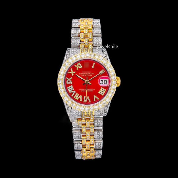 Luxurious yellow Dial Moissanite roman number Two Tone Watch