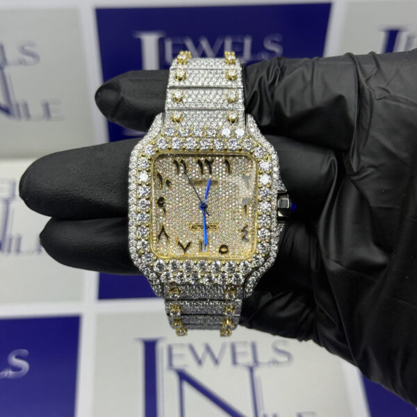 Yellow gold arabic dial moissanite watch