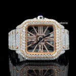 Awesome Iced Out Skeleton Two Tone Moissanite watch