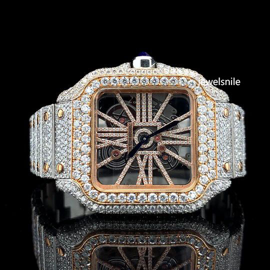 Awesome Iced Out Skeleton Two Tone Moissanite watch