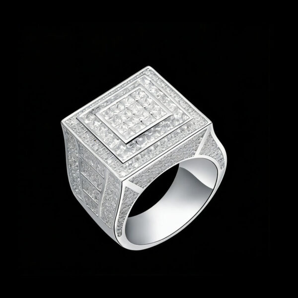 Bold Silver-Tone Statement Jewelry Men's Hip Hop Square Ring