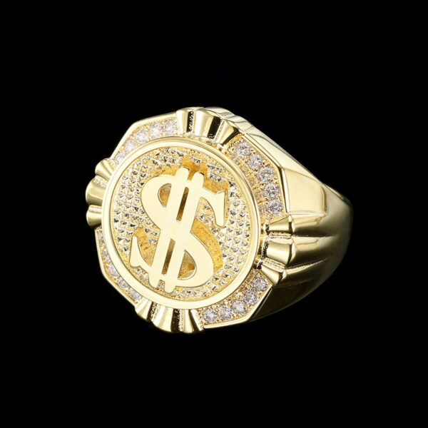 Luxury Statement Jewelry  Silver Dollar Sign Club Ring with Moissanite Stones for Men