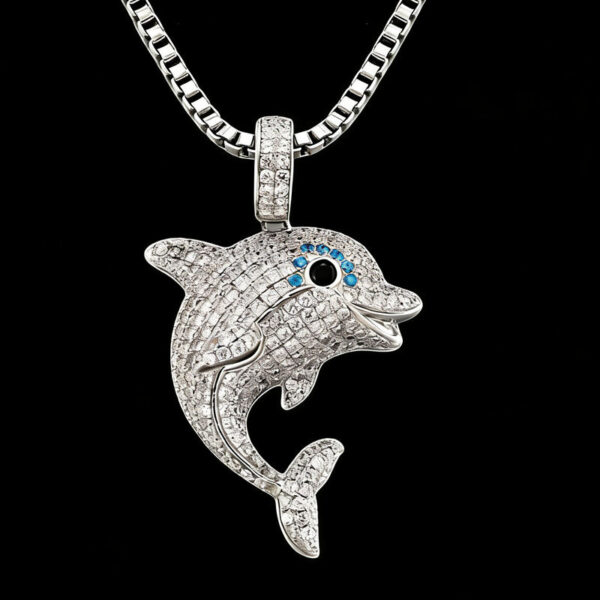 Popular Trend Jewelry Design Silver Iced Out Dolphin Pendant Charm for Birthday Gift