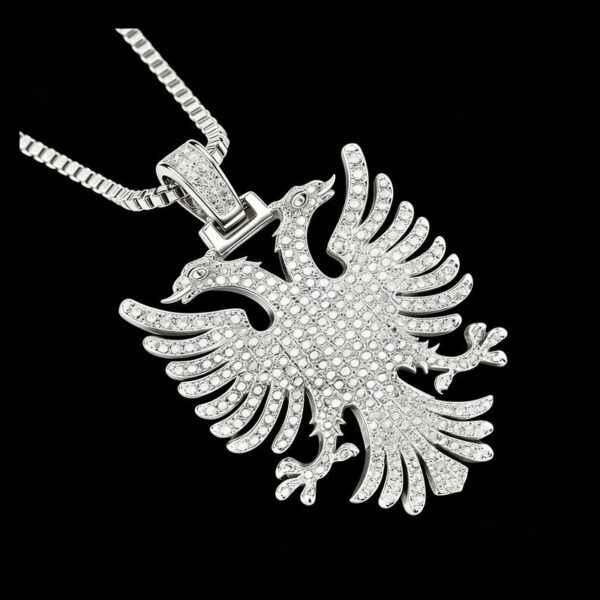 Hip Hop Bling Necklace Iced Out Double Eagle Pendant with moissanite Stones