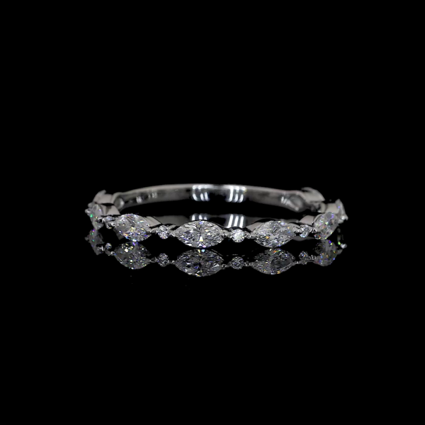 White Gold Wedding Band Ring with VVS Clarity Marquise and round Lab Diamond