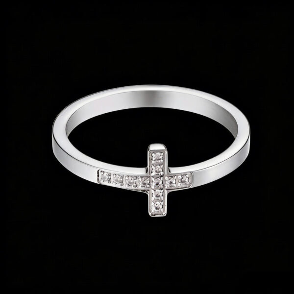 Silver Minimalist Jewelry Dainty Cross Moissanite Diamond Ring for Women