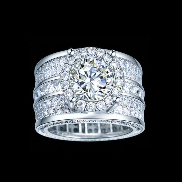 Dainty Luxury Jewelry Bling Statement Sterling Silver  Iced Out moissanite Ring