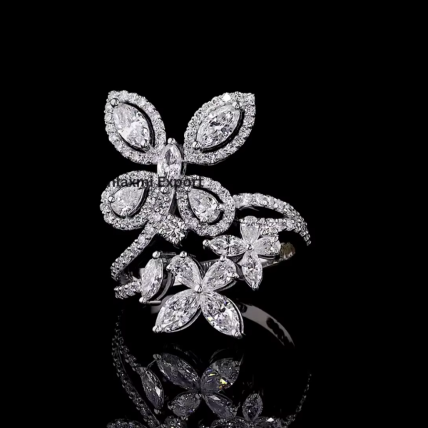 White Gold Cluster Ring With Round Marquise Pear Brilliant Lab Grown Diamonds