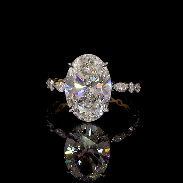 Classic Trilogy Ring with Oval Lab Grown Diamond for Engagement or Wedding Jewelry