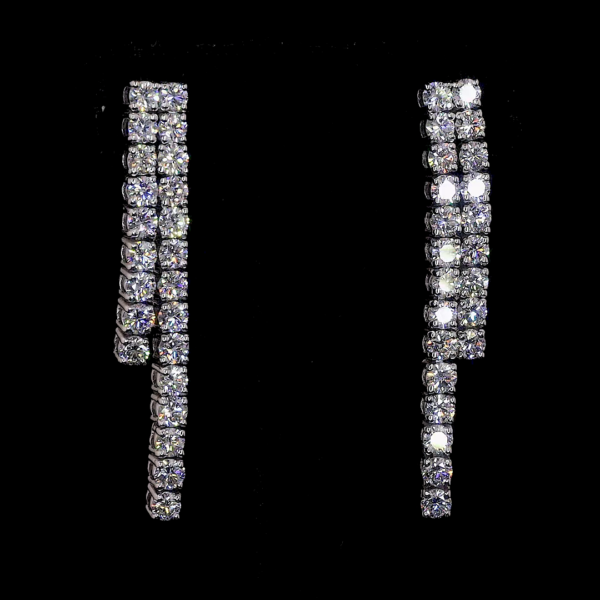 White Gold Earrings Staggered Linear Sparkle for Glamorous Parties & Weddings for women