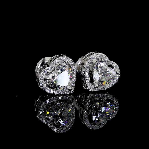 heart-shaped lab-grown diamond and a circle of accent stones for men's and women's Earring