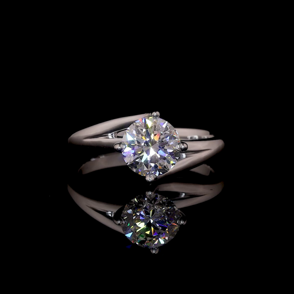 Hidden Halo Round Cut Moissanite Diamond Engagement Ring