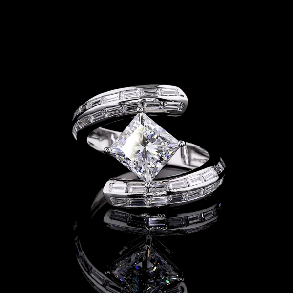 Moissanite Diamond lab grown stone Accent Princess Cut Ring