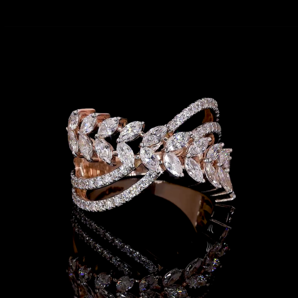 Floralis Lab Diamond Ring Marquise Clusters in Flowing Rose Gold