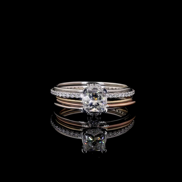 Radiant Cushion Ring  White & Rose Gold Ring, Modern Cushion-Cut, Women