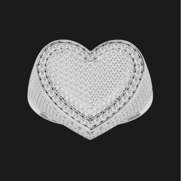 Heart shape moissanite ring in polished silver tone crafted for bold elegant stylish