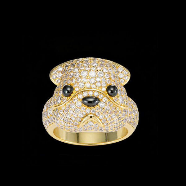 Sparkling Cubic Zirconia Pet Dog Design Jewelry Bulldog Ring for Women