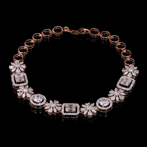 Yellow Gold Lab-Grown Round Diamond Floral Bracelet Women's Luxury