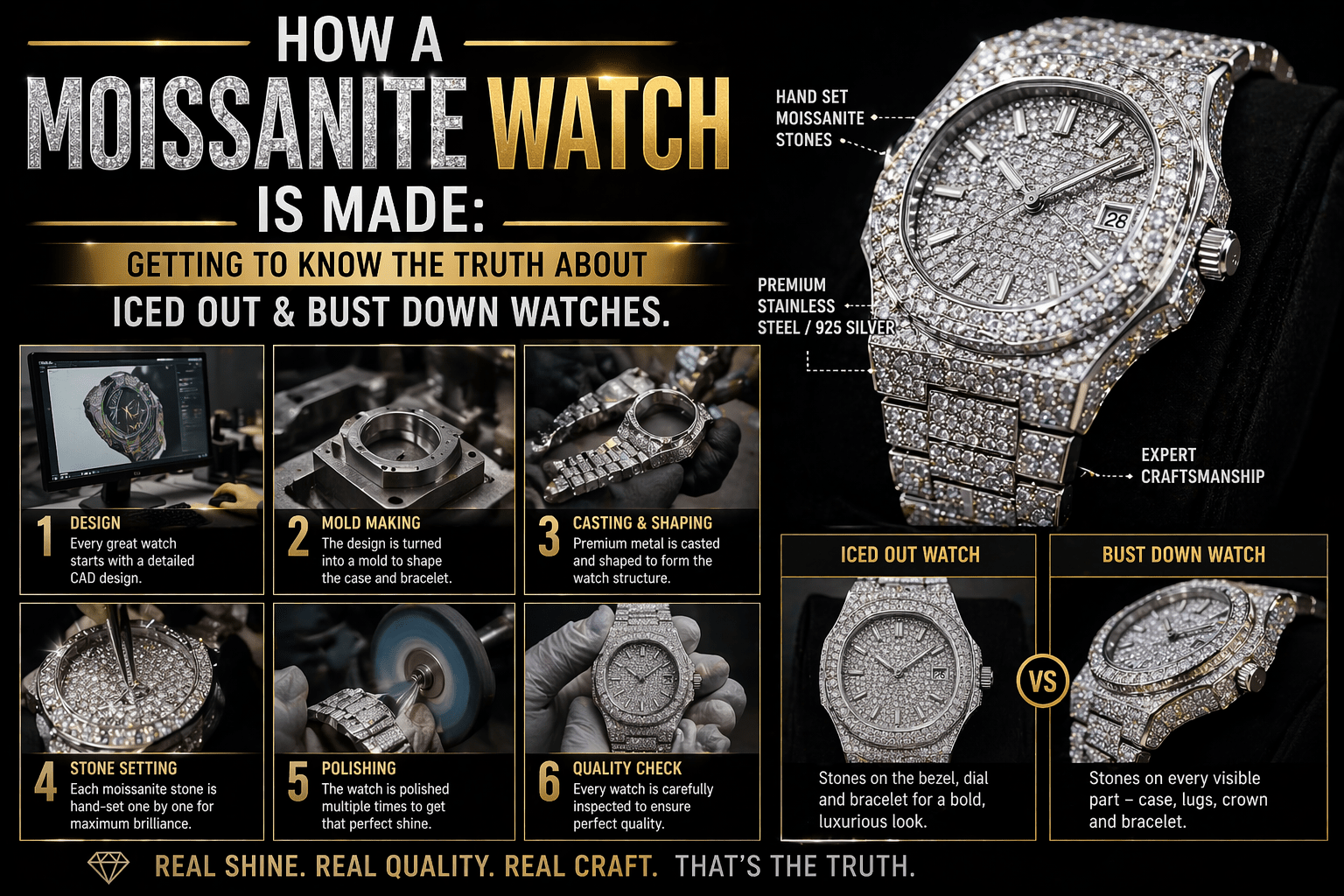 How​‍​‌‍​‍‌​‍​‌‍​‍‌ a Moissanite Watch Is Made: Getting to Know the Truth About Iced Out & Bust Down Watches.
